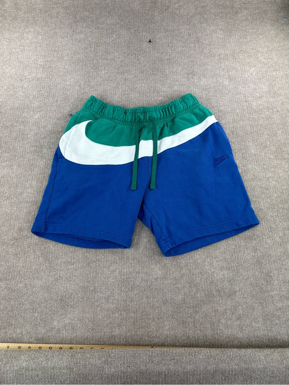 Nike Fleece Cotton Colorblock Shorts Mens XL Blue Green White Drawstring Pockets